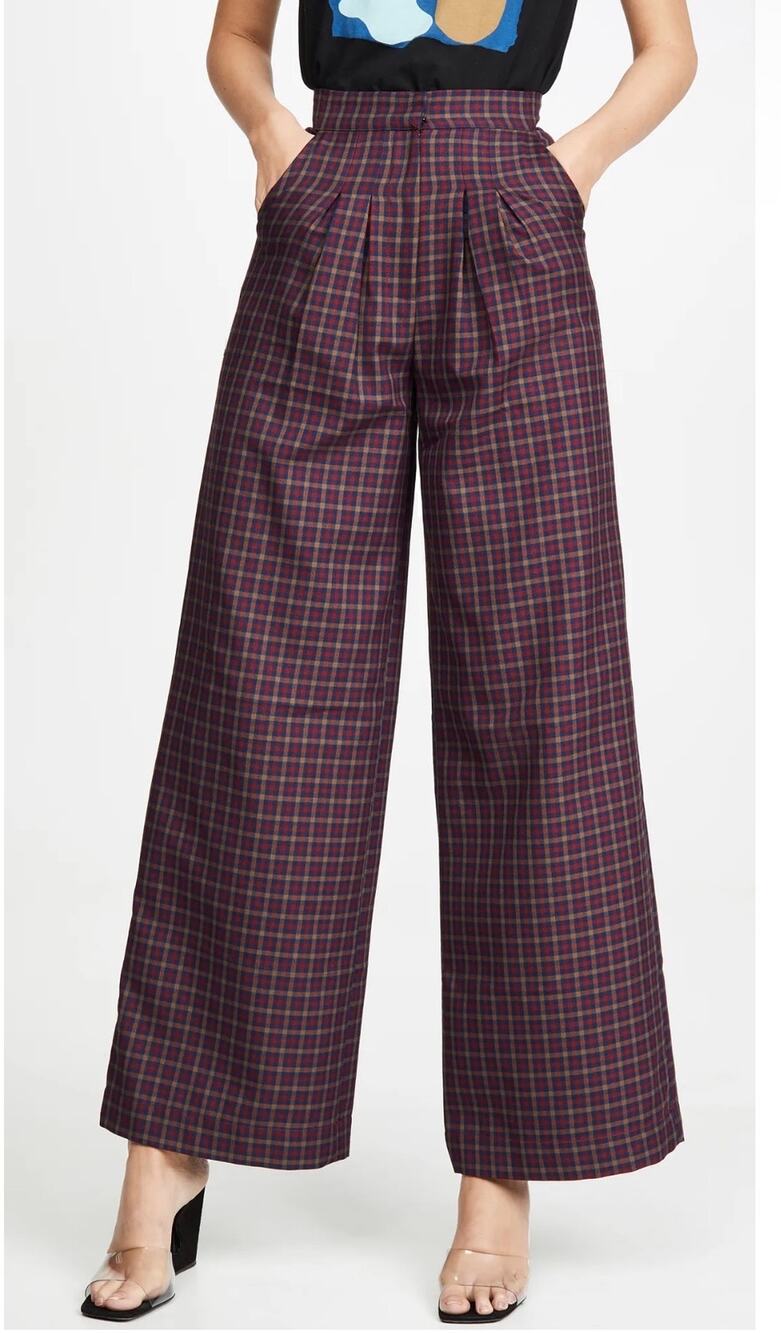 Paper London Gladys Trousers Plaid Wide Leg Pleated High Rise Womans UK12 US8